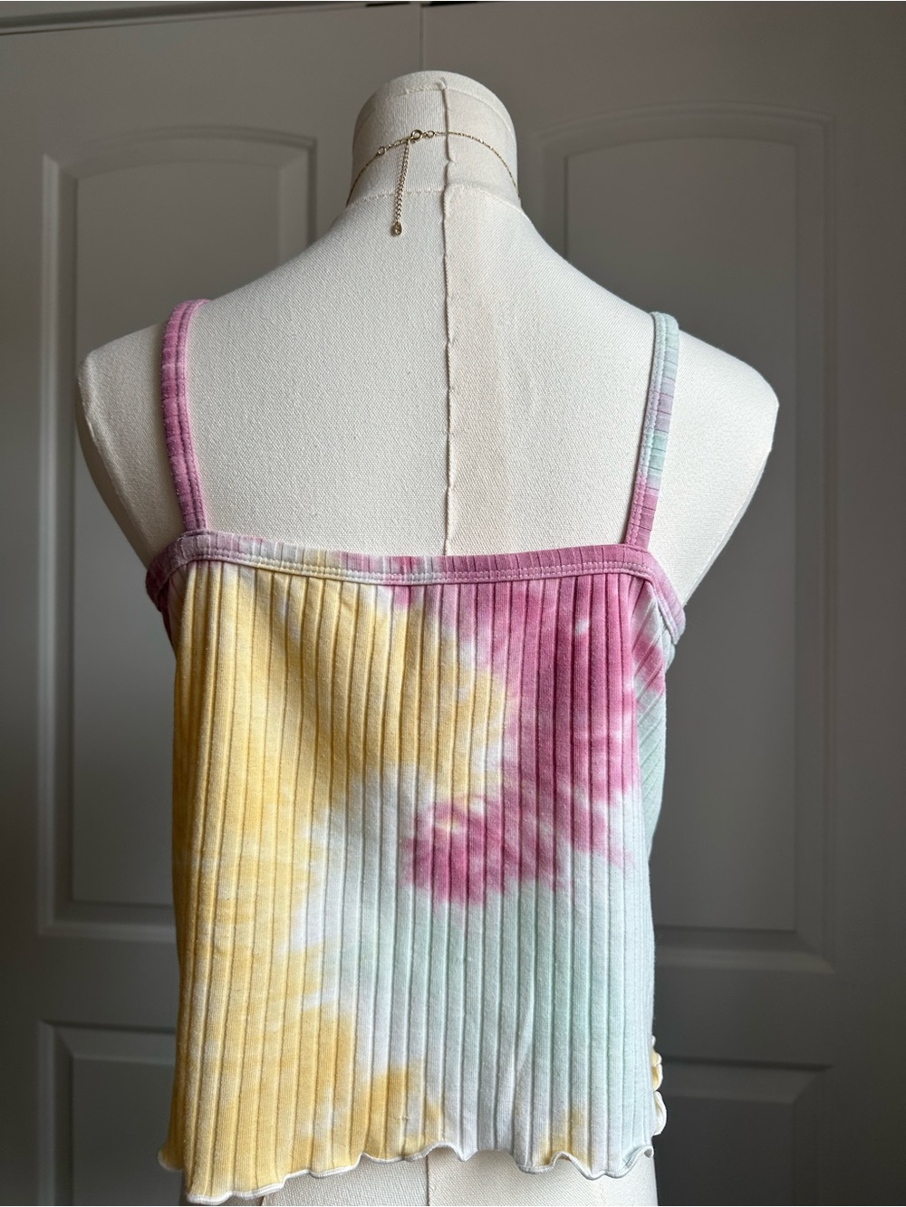 American Eagle Tie-Dye Ribbed Henley Tank Top - Pink, Yellow & Blue - Picture 5 of 8